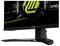 Ein schwarzer MSI-Gaming-Monitor mit grünem geometrischem Design auf dem Bildschirm und dem Text „MSI Arsenal Gaming" in der Ecke.