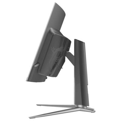 Ein schlanker, moderner Computermonitor von der Seite betrachtet, der sein dünnes Profil und seinen verstellbaren Ständer zeigt.