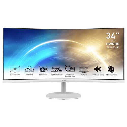 Thumbnail - MSI Pro MP341CQWDE LED-Monitor EEK G (A - G) 86.4 cm (34 Zoll) 3440 x 1440 Pixel 21:9 4 ms DVI, HDMI® 2.0b, DisplayPort,...