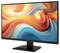 Ein Computermonitor zeigt ein abstraktes Wirbelmuster aus orangefarbenen, gelben und blauen Wellen an und steht auf einem schwarzen Ständer.