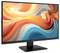 Ein gebogener Computermonitor, auf dessen Bildschirm lebendige abstrakte orange und blaue Wellen angezeigt werden.