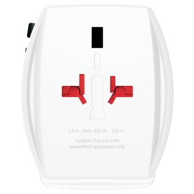Ein weißer Stromadapter mit der Kennzeichnung „2,5 A – Max. 625 W – 250 V ~" und einer Sicherheitswarnung zur Verwendung nur mit unerdeteten Geräten.