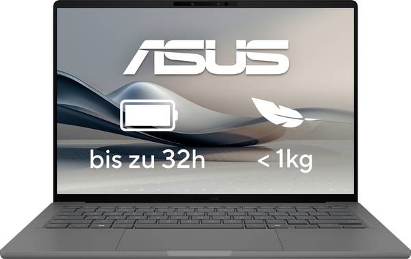 Asus Notebook ZenBook A14  35.6 cm (14 Zoll) WUXGA Qualcomm® Snapdragon™ X X1-26-100 32 GB RAM  1 TB SSD Deutsch, QWERTZ Qualcomm Qualcomm Adreno     Grau  90NB1502-M00Y20