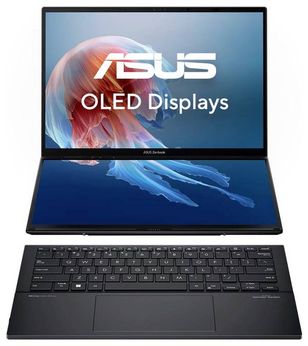 Asus Notebook ZenBook Duo 35.6 cm (14 Zoll) WUXGA Intel® Core™ Ultra 9 (Series 2) 285H 32 GB RAM 1 TB SSD Deutsch, QWERTZ Intel Intel Arc Graphics Nicht verfügbar Grau 90NB14X1-M00L60