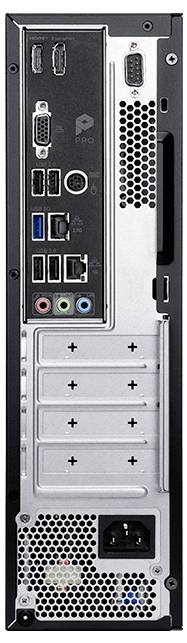 Rückansicht eines Desktop-PC-Towers mit Hauptplatinen-Anschlüssen, Erweiterungssteckplätzen und Stromversorgungsbereich.