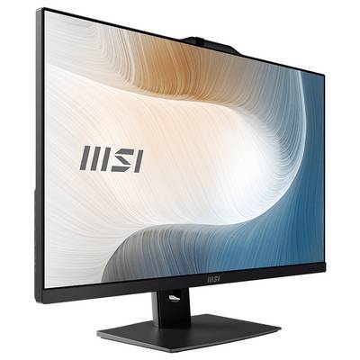 MSI Flachbildschirm-Computermonitor mit breitem, dünnrahmigem Bildschirm und schwarzem Ständer, in einem Winkel auf weißem Hintergrund dargestellt.