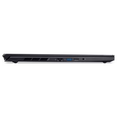 Seitenseitenansicht des Laptops mit Anschlüssen: USB, USB-C, HDMI und ein Ethernet-Anschluss, mit Lüftungsschlitzen auf der linken Seite.