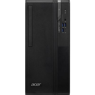 Ein schwarzer Acer Veriton Desktop-Tower mit USB-Anschlüssen, Audiobuchse und Ein-/Ausschalter auf der Frontplatte.