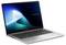 Ein eleganter silberner Laptop mit dunklem Bildschirm, auf dem "ASUS ExpertBook" angezeigt wird. Die Tastatur verfügt über schwarze Tasten auf einer metallischen Oberfläche.