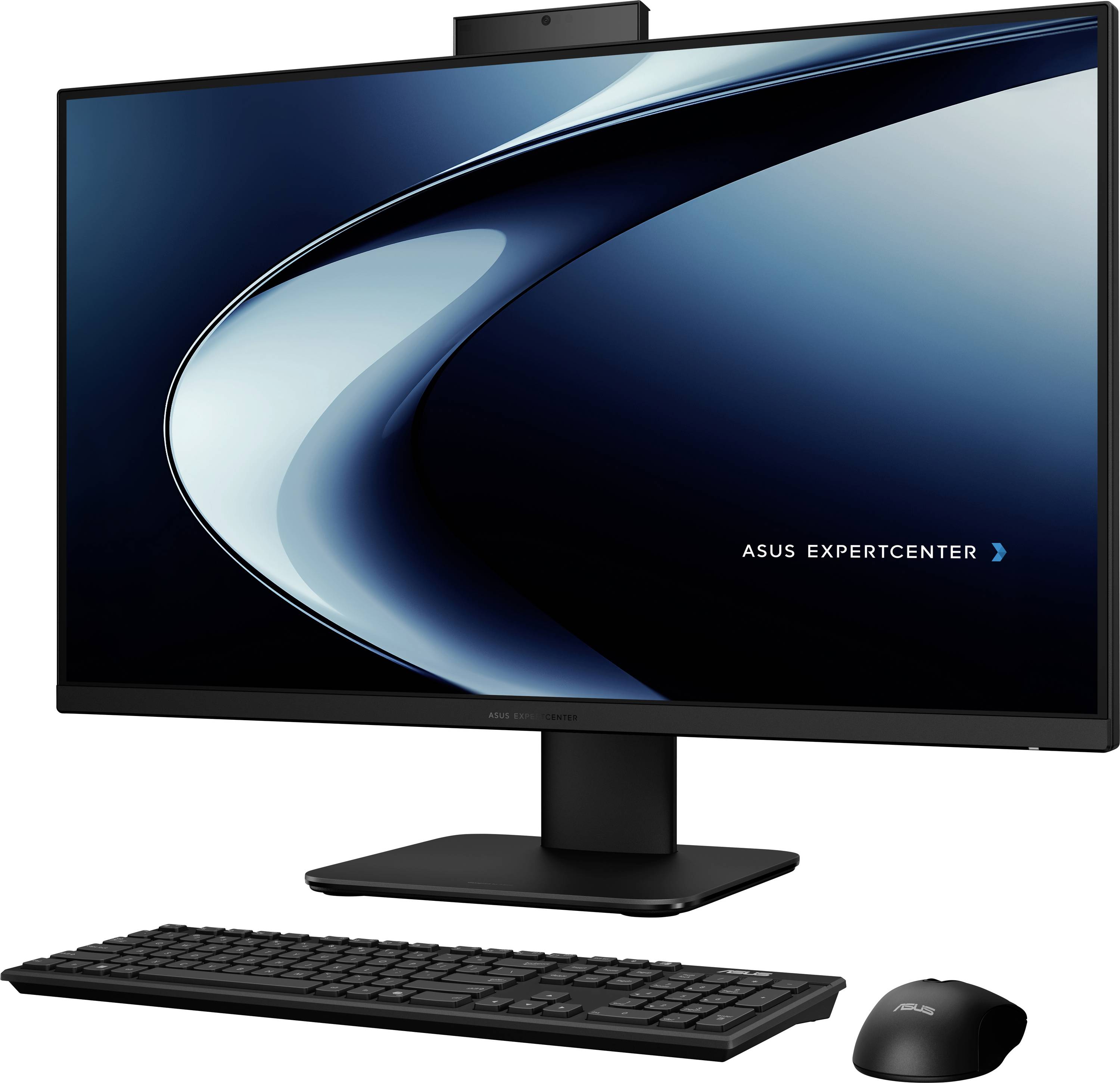 Ein modernes Desktop-Computer-Setup mit einem großen ASUS-Monitor mit dem Logo "ExpertCenter", einer eleganten Tastatur und einer kabellosen Maus.