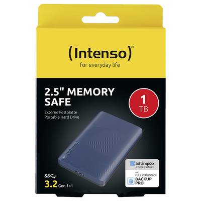 Intenso 2.5" Memory Safe externe tragbare Festplatte, Verpackung mit 1 TB Speicher, in Schwarz mit dem Slogan „für den Alltag".