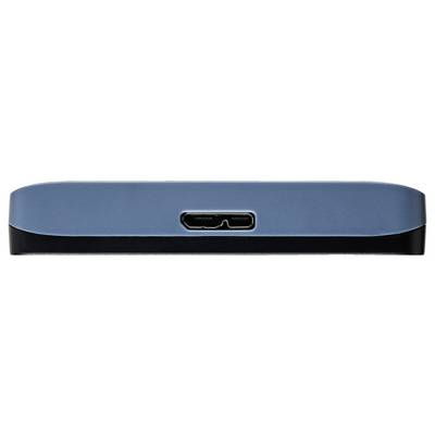Ein USB-C-Anschluss auf einem blau-schwarzen elektronischen Gerät, zentral positioniert. Die Oberfläche des Geräts ist glatt und deutet auf ein elegantes Design hin.