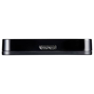 Ein schwarzes elektronisches Gerät mit einem USB-Micro-B-Anschluss, der auf einer Seite zentriert angebracht ist, häufig zum Verbinden oder Aufladen von Geräten verwendet.