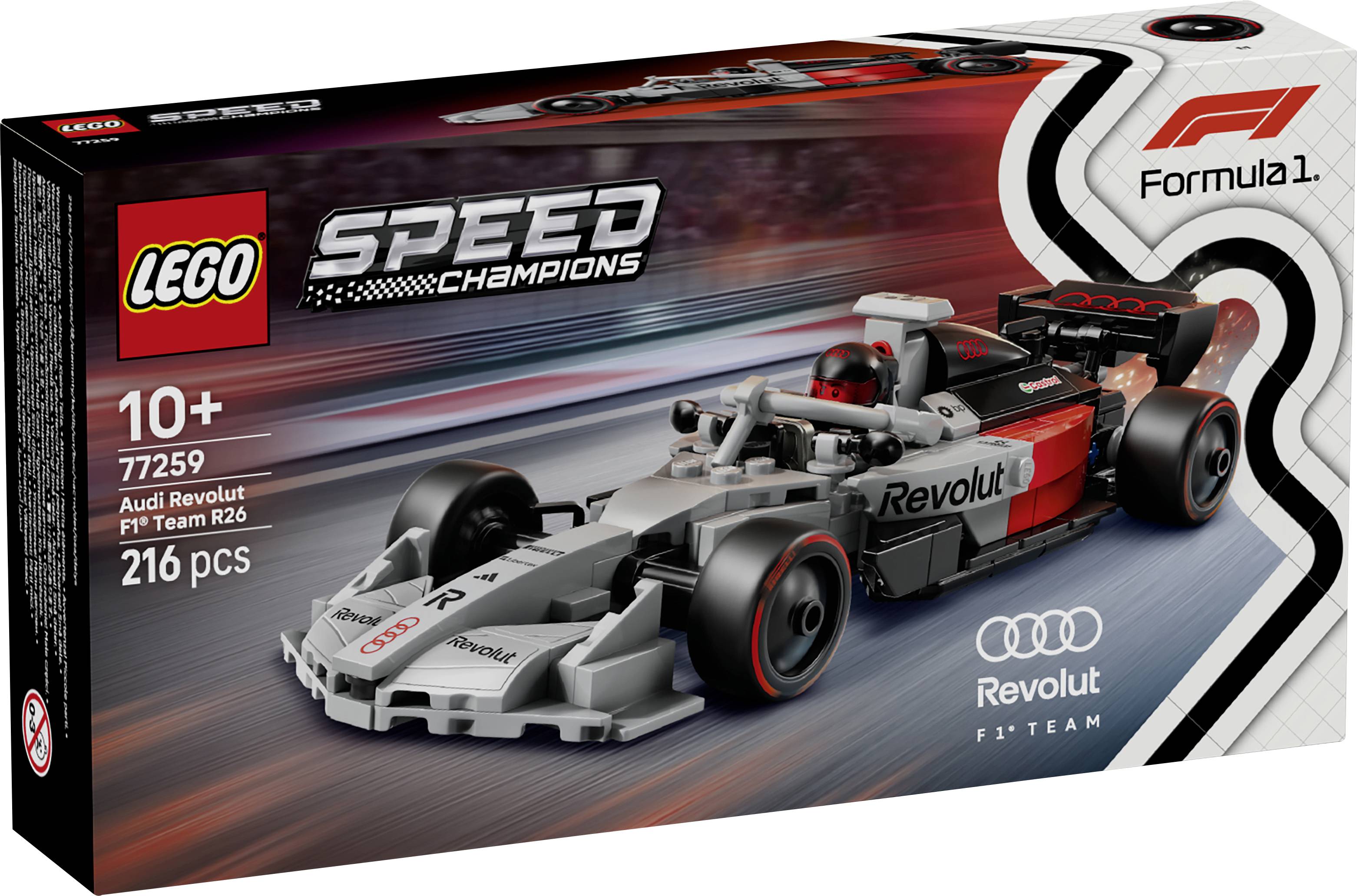 "LEGO Speed Champions" Set mit einem Audi Revolut F1 Team R26 Rennwagen, geeignet für Alter 10 und älter, enthält 216 Teile.