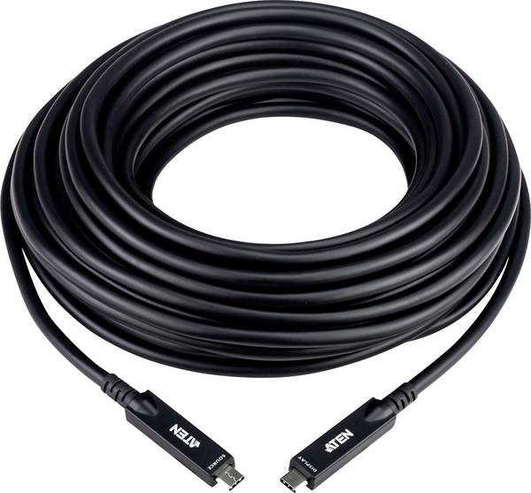ATEN UE3415F aktives optisches Ultra HD-Kabel mit USB-C, schwarz, 15 m Adapter, Terminatoren, USB