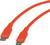 'Zwei orangefarbene USB-C-Kabel mit nach außen gerichteten Steckern.'