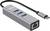 Ein USB-C-zu-Ethernet- und USB-A-Hub mit drei USB 3.0-Anschlüssen und einem Ethernet-Anschluss, der ein kompaktes, tragbares Design zeigt.