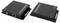 HDMI-über-Ethernet-Extender-Set mit zwei schwarzen Boxen, beschriftet mit „Sender" und „Empfänger". Verfügt über Anschlüsse für HDMI, Ethernet und Stromversorgung.