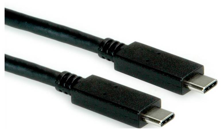 „Zwei schwarze USB-C-Kabel parallel zueinander positioniert, wobei beide Enden mit identischen Steckern gezeigt werden."