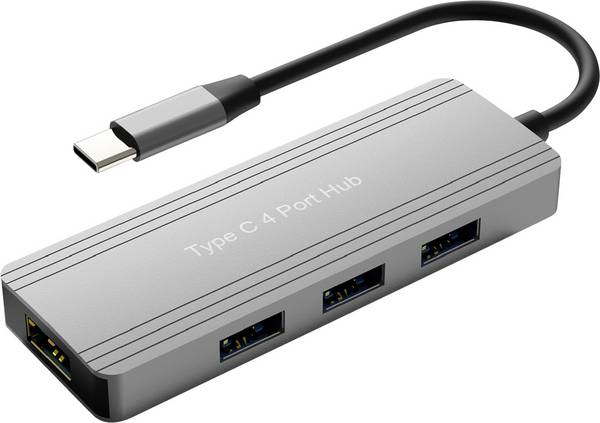 Value 14.99.5035 USB-Hub 4 Port USB-A USB 3.2 Gen1 5 GBit/s mit USB-C® Stecker, mit zusätzlichem USB-C®-Eingang Silber 14.99.5035