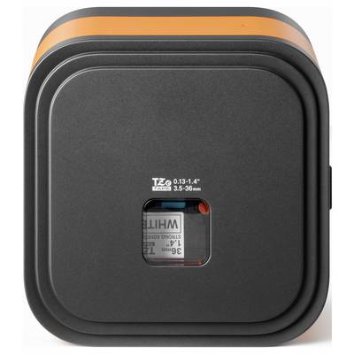 Eine Nahaufnahme eines schwarzen und orangefarbenen Geräts mit einem Objektiv, das mit „T2.9 0,13–1,4" gekennzeichnet ist. Ein kleines Fenster zeigt interne Komponenten und eine Beschriftung.