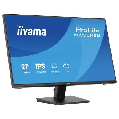 Ein 27-Zoll-iiyama ProLite X2793HSU-Monitor mit Spezifikationen: 68,6 cm, IPS, 1920x1080, schmales Rahmen, 2x2W-Lautsprecher.