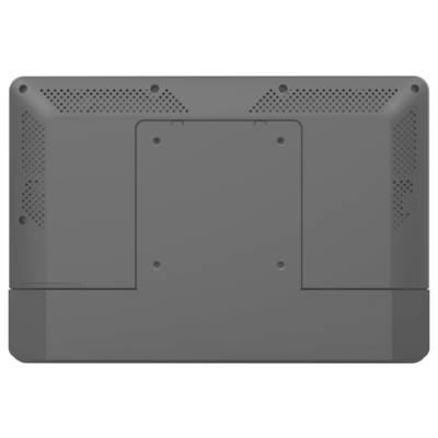 Das Bild zeigt die Unteransicht eines Laptops mit Schraubenplatzierungen und Lüftungsöffnungen auf einer dunklen, flachen Oberfläche.