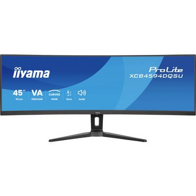 Ein gekrümmter 45-Zoll-Monitor iiyama ProLite mit Modell XCB4594DQSU, mit 1500R-Krümmung, 5120x1440-Auflösung und VA-Panel.