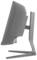 Eine Seitenansicht eines grauen Computermonitors auf einem Ständer, die sein dünnes Design und die verstellbare Neigungsfunktion hervorhebt.