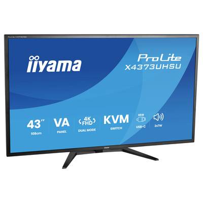 iiyama ProLite X4373UHSU, 43" Monitor, VA-Panel, 4K FHD, KVM-Schalter, 65W USB-C-Stromversorgung, 2x7W-Lautsprecher, Dual-Mode.