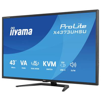 »iiyama ProLite X4373UHSU« Monitor, 43'' VA Panel, 4K FHD, KVM-Schalter, Dual-Mode, USB-C, 2x7W Lautsprecher, 65W Stromverbrauch.