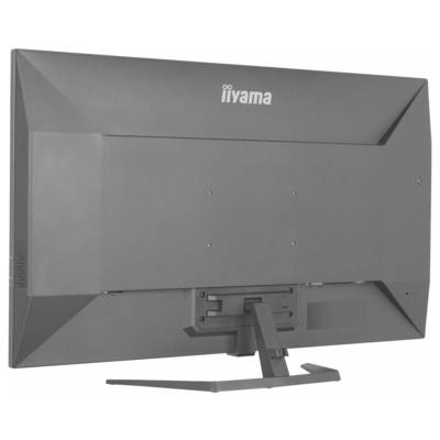 Das Bild zeigt die Rückansicht eines grauen Iiyama-Monitors mit Ständer und hebt sein elegantes Design und seinen Montagebereich hervor.