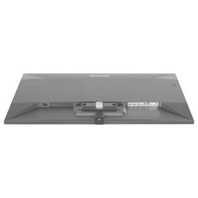 Rückansicht eines Monitors mit Eingabeanschlüssen, darunter HDMI, USB und Stromversorgungsanschlüsse. Der Monitor wird als iiyama identifiziert.