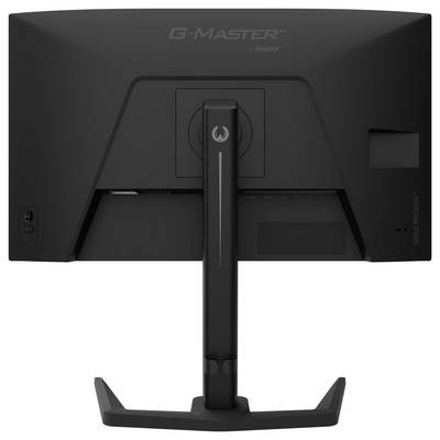 Das Bild zeigt die Rückansicht eines G-MASTER-Computermonitors mit Ständer, mit Anschlüssen und Branding-Details.