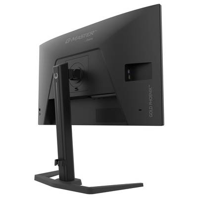 Ein schwarzer Computermonitor von hinten gezeigt, mit Anschlüssen und Brandingtext "G-MASTER GOLD PHOENIX".