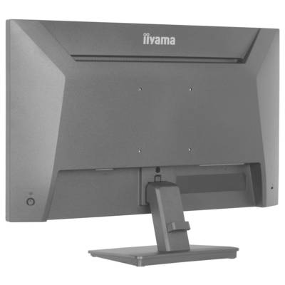 Das Bild zeigt die Rückansicht eines Computermonitors auf einem Ständer, mit der Aufschrift „iiyama" oben in der Mitte. Der Monitor hat ein elegantes Design.