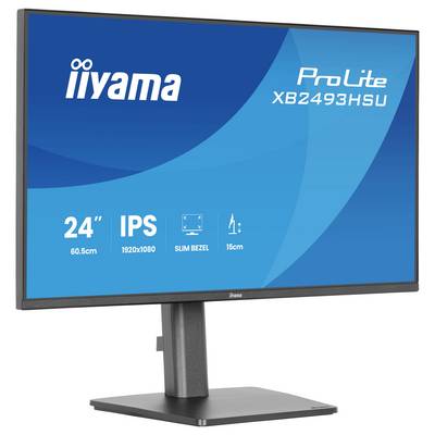 "ProLite XB2493HSU" Text auf blauem, geschwungenem Hintergrund.