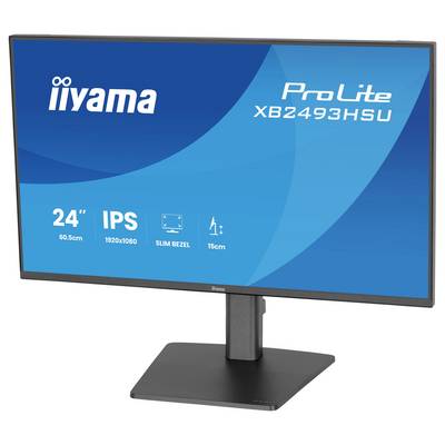 Ein Computermonitor wird angezeigt, der die Marke „iiyama" und das Modell „ProLite XB2493HSU" zeigt. Merkmale: 24"-Größe, 1920x1080-Auflösung, schmaler Rahmen.