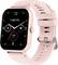 Eine rosa Smartwatch mit rechteckigem Display, auf dem die Uhrzeit, Herzfrequenz und verbrannte Kalorien angezeigt werden. Mit der Marke "LogiLink" versehen.