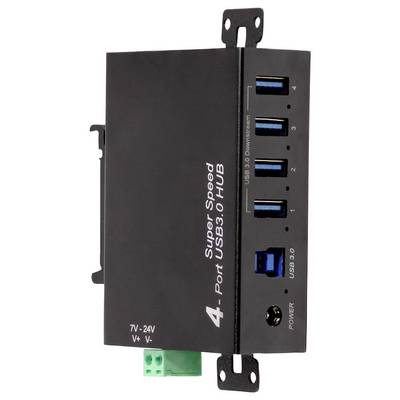 LogiLink UA0443 USB-Hub 4 Port USB-A USB 3.0 5 GBit/s für industrielle Anwendungen, Metallgehäuse, zur Wandmontage Schwa-2