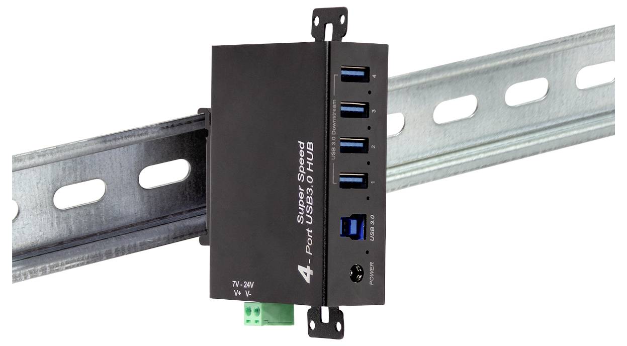 LogiLink UA0443 USB-Hub 4 Port USB-A USB 3.0 5 GBit/s für industrielle Anwendungen, Metallgehäuse, zur Wandmontage Schwa-3