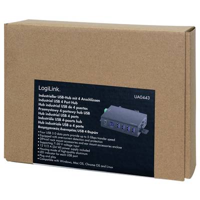 LogiLink UA0443 USB-Hub 4 Port USB-A USB 3.0 5 GBit/s für industrielle Anwendungen, Metallgehäuse, zur Wandmontage Schwa-6