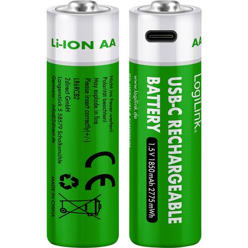 LogiLink LR6RCB2 Mignon (AA)-Akku Li-Ion 1850 mAh 1.5 V 2 St.