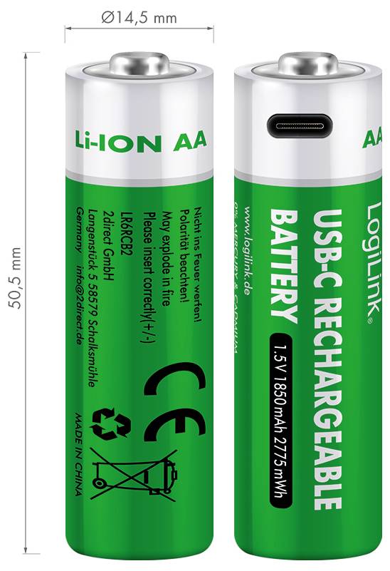 LogiLink LR6RCB2 Mignon (AA)-Akku Li-Ion 1850 mAh 1.5 V 2 St.-3
