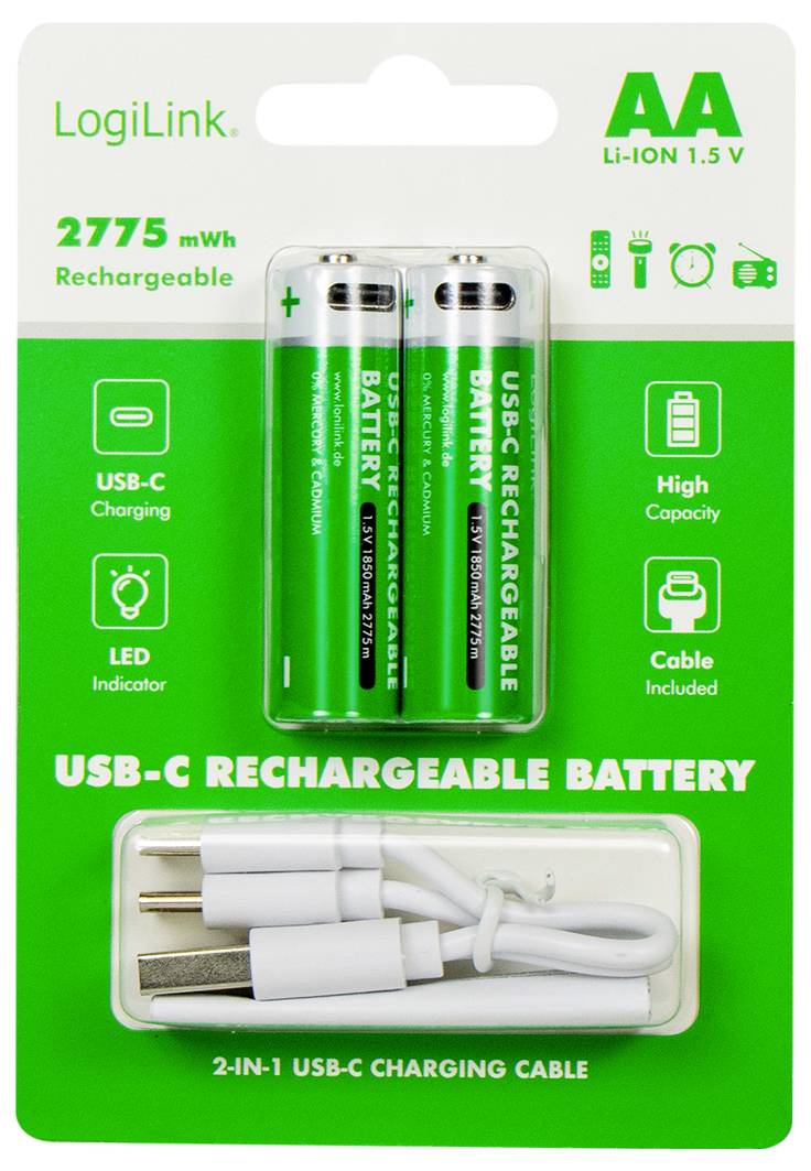 LogiLink LR6RCB2 Mignon (AA)-Akku Li-Ion 1850 mAh 1.5 V 2 St.-5