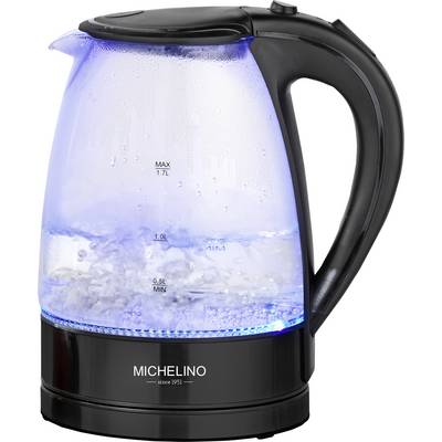 Michelino Wasserkocher 1,7 Liter mit LED-Beleuchtung schwarz Wasserkocher Überhitzungsschutz, Kontrollleuchte Schwarz Fa-0