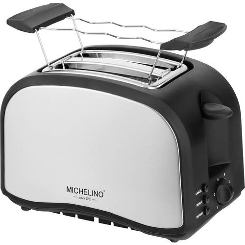 Michelino Toaster 2 Scheiben 800 Watt Edelstahl Toaster Schwarz, Silber