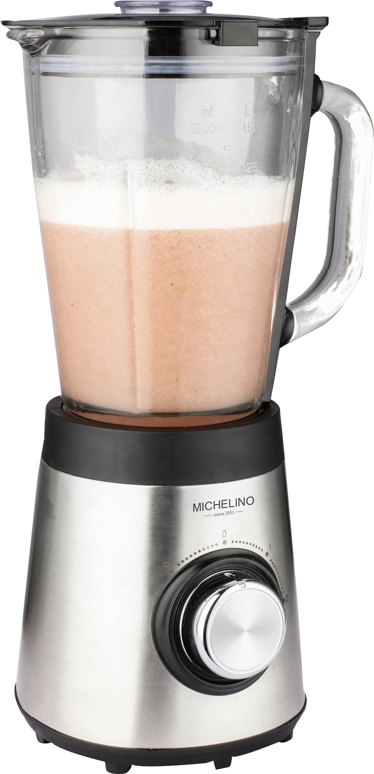 Michelino Standmixer mit Glasbehälter 1,5 Liter 500 Watt Standmixer 500 W Schwarz, Silber