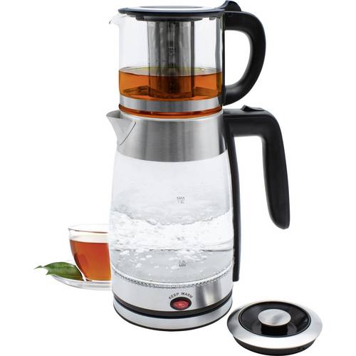 Schäfer Elektronik Glas-Teekocher 1,8/0,8 Liter Silber Teebereiter Schwarz, Silber