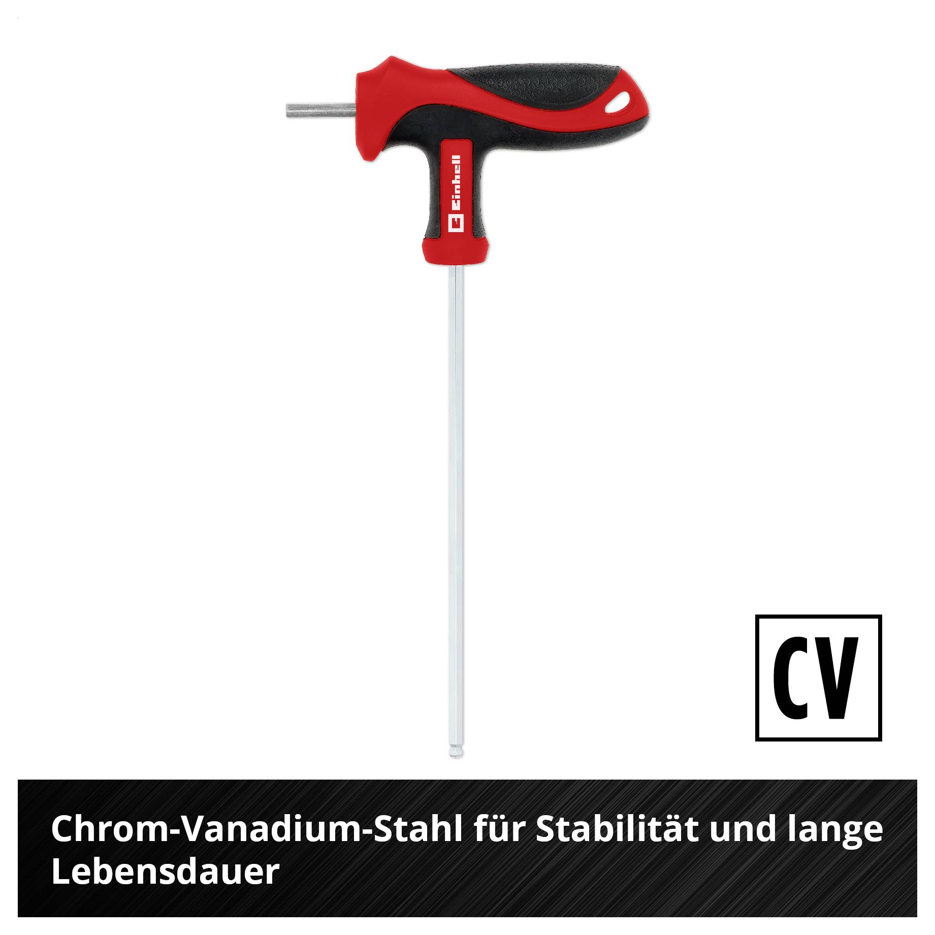 'T-förmiger Schraubendreher aus Chrom-Vanadium-Stahl für Stabilität und lange Lebensdauer, Marke eingestanzt auf Griff.'